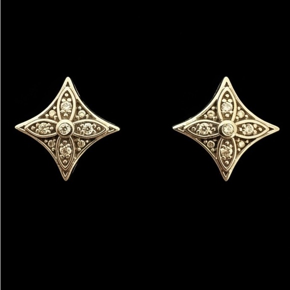 Sterling‎ Silver and diamond Star Earrings - Picture 2 of 2